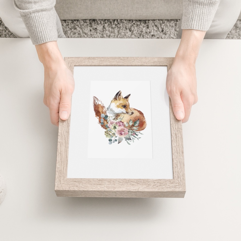 Watercolor Floral Red Fox Portrait Wall Art Illustration Print Poster Unframed - Picture 8 of 17